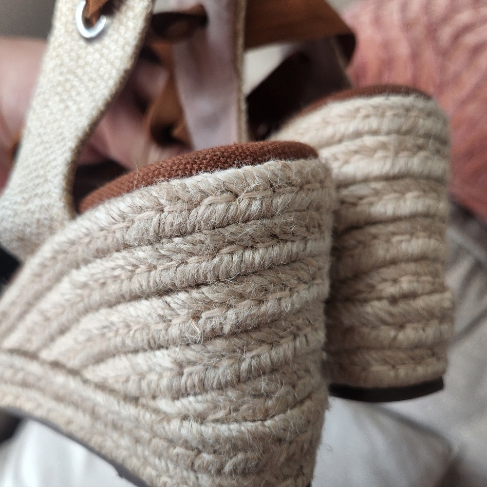 SCHUTZ Brown and Cream Espadrille Wedges - Picture 3 of 7